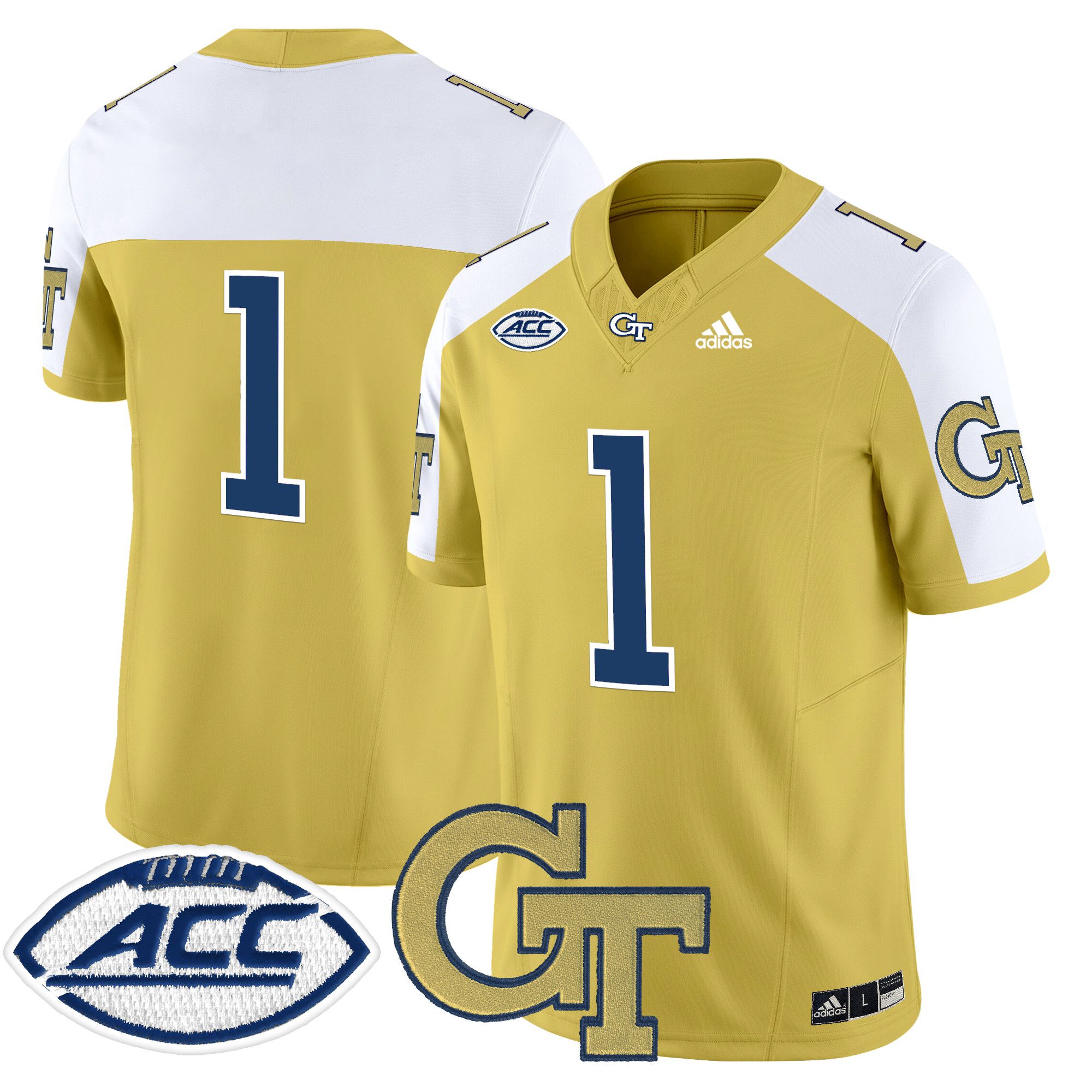 Men Georgia Tech #1 No Name Yellow Asidas 2024 Vapor Limited NCAA Jersey->->NCAA Jersey